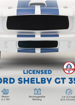 Licensed Ford Shelby GT 350 Kids Ride On Car with Remote Control, Adjustable Speed, MP3, Smooth Start, LED Lights, White