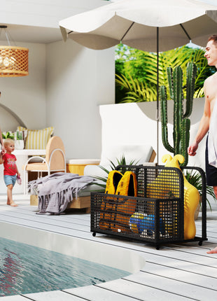 Pool Float Storage, Pool Caddy, with Wheels, 43.25" L x 22.5" W x 28" H, Dark Gray