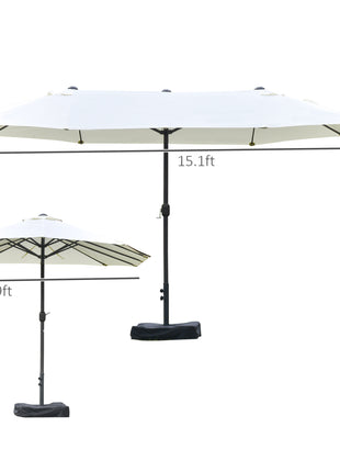 Patio Umbrella 15' Steel Rectangular Outdoor Double Sided Market with base, UV Sun Protection & Easy Crank for Deck Pool Patio, Beige