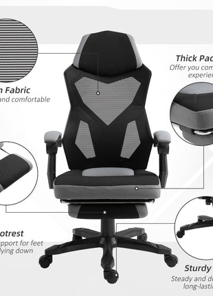 Home Office Chair Adjustable Height Recliner with Retractable Footrest, Mesh Back - Gray