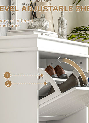 Modern Shoe Storage Cabinet with 2 Flip Drawers for 10 Pairs, Narrow Shoe Organizer for Entryway, Hallway, White
