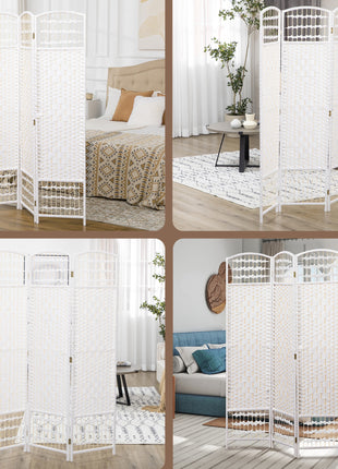 3 Panel Folding Room Divider Portable Privacy Screen Wave Fiber Room Partition for Home Office White