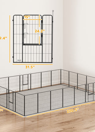 Dog Playpen for Indoor Outdoor, 24 Panels 39" H Puppy Playpen with Lockable Door, DIY Shape Pet Exercise Fence, Gray