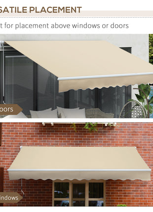 12' x 8' Patio Awning, Canopy Retractable Sun Shade Shelter w/ Manual Crank Handle for Deck, Yard, Cream White