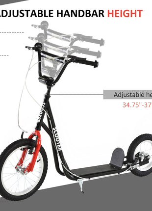 Teens Youth Scooter Ride On Toy with Adjustable Handlebar, Dual Brakes, and Inflatable Wheels For Kids 5+ - Black