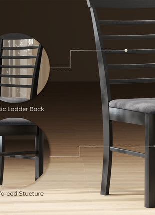 Wooden Dining Chairs Set of 2, Farmhouse Upholstered Kitchen Chairs with Rubber Wood Frame, Black and Gray