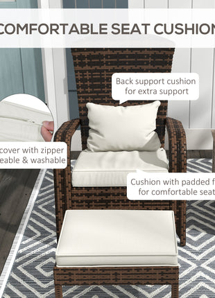 Wicker Adirondack Chair Fire Pit Chair w/ Ottoman & Cushions, White