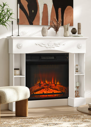 Baroque Fireplace Mantel, Freestanding Fireplace Surround with Leg for Electric Fireplaces, 45.3" W x 39.4" H, White