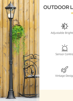 76.5" Solar Lamp Post Light, Dusk to Dawn Vintage Style Street Light, Aluminum Solar Powdered Lamp, PIR Motion Sensor for Garden, Lawn, Pathway, Driveway, Black