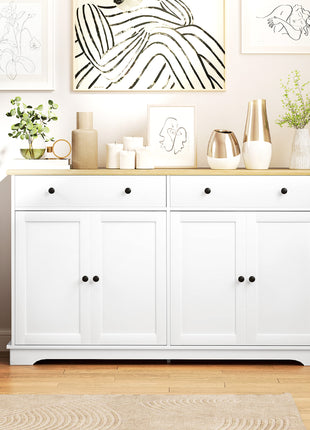 Modern Sideboard, Buffet Cabinet with Storage Drawers, Adjustable Shelves for Living Room, Dining Room, Entryway, White