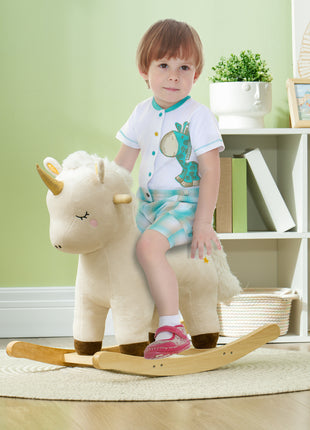 Kids Rocking Horse, Ride on Unicorn with Realistic Sounds & Wooden Base for Years 2-4, White