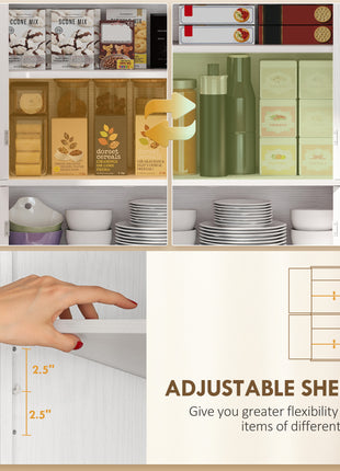 72" Kitchen Cabinet, Pantry Storage Cabinet with Doors and Shelves, Freestanding Food Pantry Cabinet, White Wood Grain