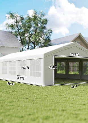 20 x 40 ft Heavy Duty Party Tent Outdoor Gazebo Wedding Tent Event Shelter Carport BBQ with Removable Sidewalls & Windows, Outside Waterproof Canopy for Parties, White