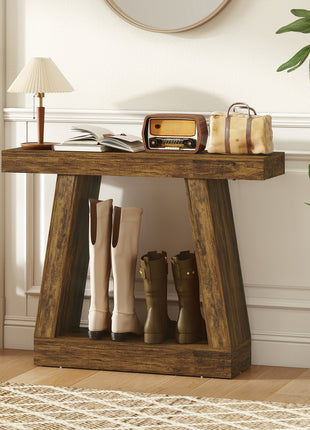 42" Farmhouse Console Table, 2-Tier Entryway Table with Storage for Hallway, Living Room, Behind Couch, Rustic Brown