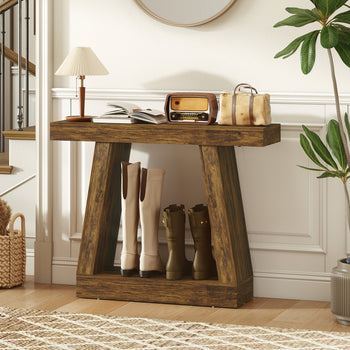 42" Farmhouse Console Table, 2-Tier Entryway Table with Storage for Hallway, Living Room, Behind Couch, Rustic Brown