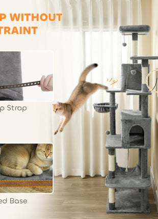 Multi-Level Cat Tower, 80" Tall Cat Tree, with 2 Condos, 2 Hammocks, 6 Sisal Scratching Posts, Dark Gray