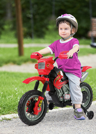 6V Kids Motorcycle, Electric Motorcycle with Dirt Bike Style, Street Bike Design Battery Powered Ride On Toy with Training Wheels, Headlight, Music, Ages 5-8, Red