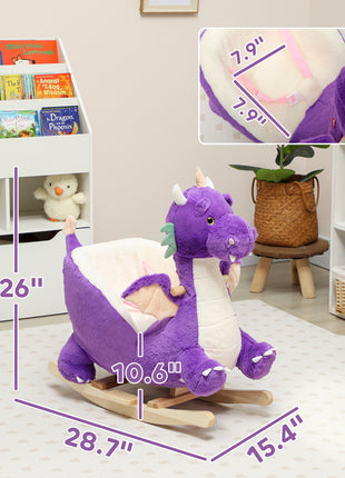 Baby Rocking Horse, Kids Ride On Dragon Toy with Realistic Dragon Roar and Safety Belt for Kids 18–36 Months, Purple