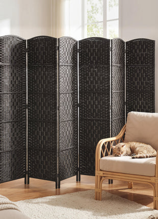 Room Divider, 6 Panel Folding Privacy Screen, 6FT Tall Portable Weave Partition Wall Divider for Bedroom, Coffee