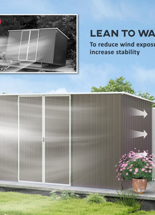 11.2' x 5.6' Storage Shed w/ Lockable Door, Galvanized Metal Utility Outdoor Shed for Backyard, Bike, Patio, Light Gray