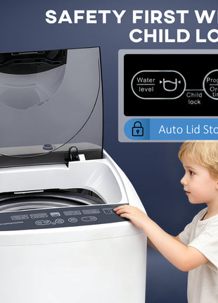 Compact Washer, Portable Washing Machine, Full Automatic Washer with 8 Programs and 6 Water Levels, White
