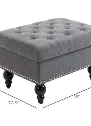Ottoman with Storage for Living Room, 25" Storage Ottoman with Removable Lid, Button-Tufted Fabric Bench for Footrest and Seat with Wood Legs, Gray