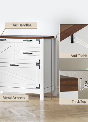 Lateral Filing Cabinet, Farmhouse File Cabinet with 4 Drawers, Fit Letter/A4/Legal Hanging Files, White