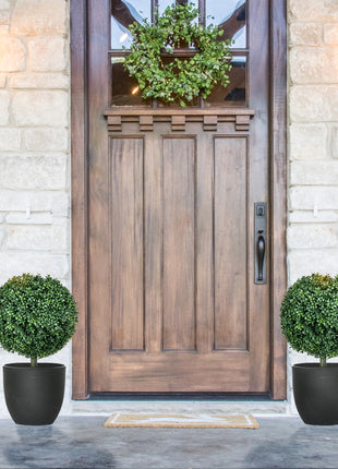 Artificial Boxwood Trees w/ Ground Stake, Set of 2 Ball Shaped Topiary Trees for Home Office & Living Room, UV Resistant
