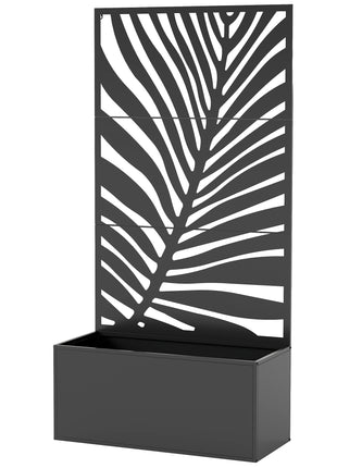 Metal Planter Box with Trellis, Raised Garden Bed with Trellis Large Leaf Cut-Out Privacy Screen for Climbing Plants