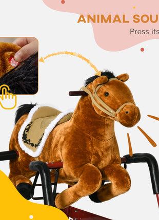 Kids Spring Rocking Horse, Ride on Horse for Girls and Boys with Animal Sounds, Plush Animal Ride-on Toy with Soft Feel, Interactive Toy for Kids, Light Brown