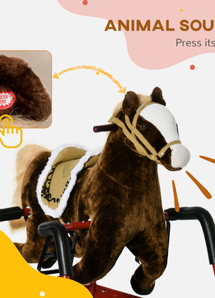 Kids Spring Rocking Horse, Ride on Horse for Girls and Boys with Sounds, Plush Animal Ride-on Toy with Soft Feel, Interactive Toy for Kids, Dark Brown
