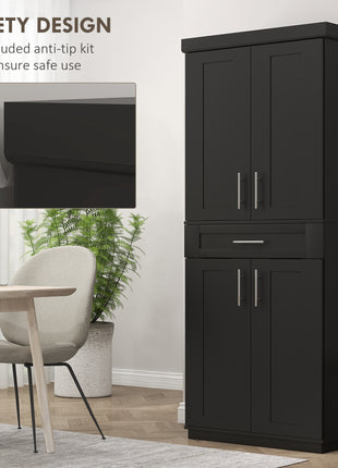 Modern Kitchen Pantry Freestanding Cabinet Cupboard with Doors and Drawer, Adjustable Shelving, Black