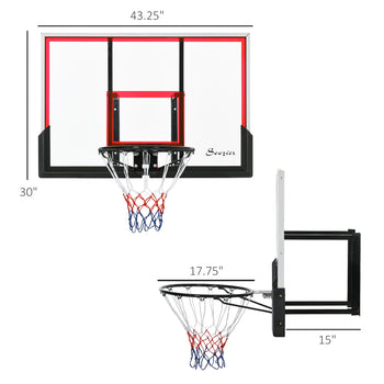 Wall Mounted Basketball Hoop, Basketball Goal Combo Kit with 43" x 30" Shatter Proof Backboard, Durable Bracket and All Weather Net for Outdoor Use