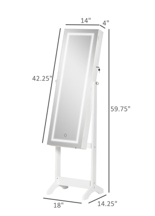 60" Full-Length Mirror Jewelry Storage Armoire w/ Lockable Door & Key, White
