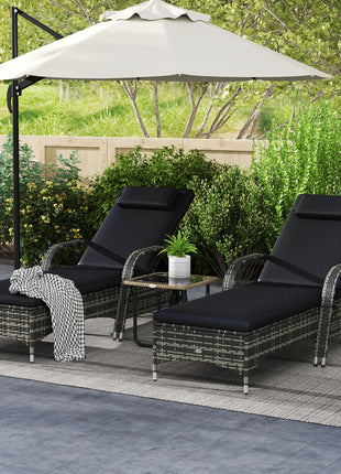 2 Reclining Chaise Lounge Chairs, Rolling Outdoor Chairs with Cushion, Pillow, Headrest, Armrests, and Wheels, Black