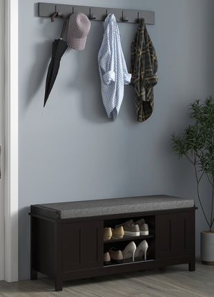 Modern Shoe Storage Bench, Entry Way Bench with Cushion, 2 Sliding Doors, Storage Ottoman Bench, Holds 10 Pairs, Black