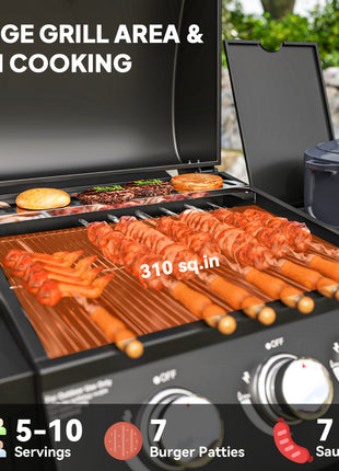 3 Burner Propane Gas Grill with Side Burner Barbecue Grill with Shelves, 9.5 KW Output, 310 Sq. in. Cooking Area