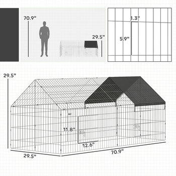 Metal Chicken Coop with Cover for Backyard Small Animals Duck Rabbit, 71" x 29.5" x 29.5", Black