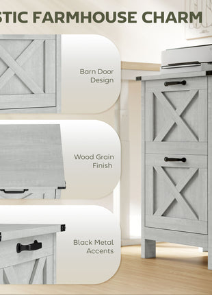 Vertical File Cabinet with 2 Drawers, Rustic Farmhouse Office Storage Cabinet for A4, Letter Size, Distressed Light Gray