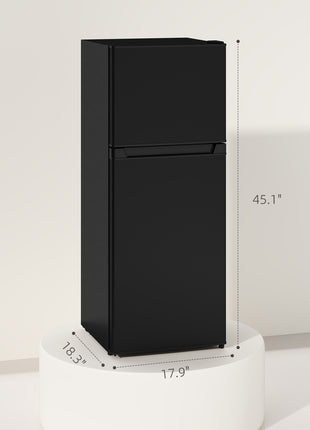 Small Fridge with Freezer, 4 Cu Ft Refrigerator with Reversible Doors, Black