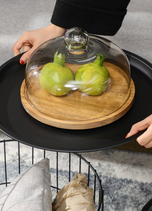 Coffee Table Set, Nest of Coffee Tables with Steel Wired Basket Body and Removable Top for Living Room, Black