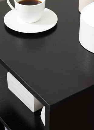 20" Modern End Table, Accent Side Table, S-Shaped Coffee Table with Storage Shelf and Steel Poles, Black