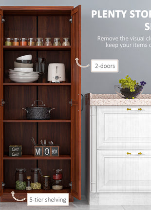 63" Kitchen Pantry Storage Cabinet with Doors and Shelves, Tall Kitchen Cabinet with 2 Doors and 5-tier Shelving