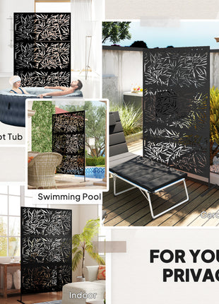Decorative Privacy Fence Screen, Metal Outdoor Privacy Screen Climbing Plant Trellis with Stand, Bamboo Black
