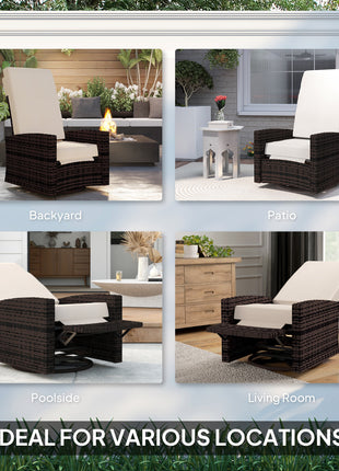 Outdoor Wicker Swivel Recliner Chair, Lifting Footrest, 360° Rotating Basic, Water-resistant Cushions, Khaki
