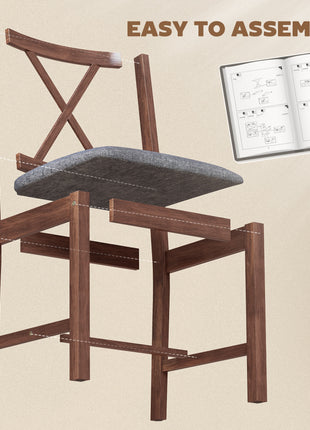 Set of 2 Dining Chairs, Upholstered X-Back Dining Room Chairs with Rubberwood Legs and Padded Seat, Walnut