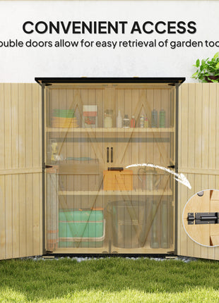 Wood Storage Shed, Outdoor Garden Shed with Asphalt Roof, 2 Shelves, Lockable Doors and Adjustable Feet, Natural