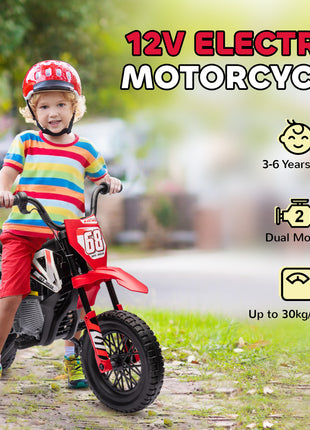 12V Kids Electric Motorcycle w/ Twist Grip Throttle, Training Wheels, Rear Suspension & Music, Red