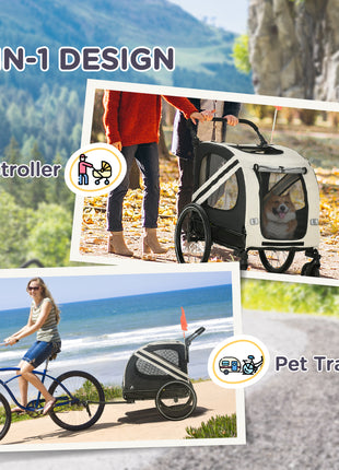 2-in-1 Pet Bike Trailer for Small Medium Dogs, Road-Visibility Dog Stroller Bicycle Carrier, Weather-Strong Bike Wagon Trailer Sidecar Attachment, White