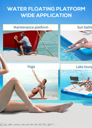 10 x 7ft Water Inflatable Floating Dock, Inflatable Platform Island, Large Floating Mat Raft with Air Pump & Backpack, for Pool, Beach, Ocean, White